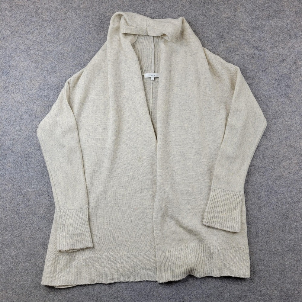 Vince Sweater Womens XS Beige Wool Cashmere Open Front Collar Cardigan Knit